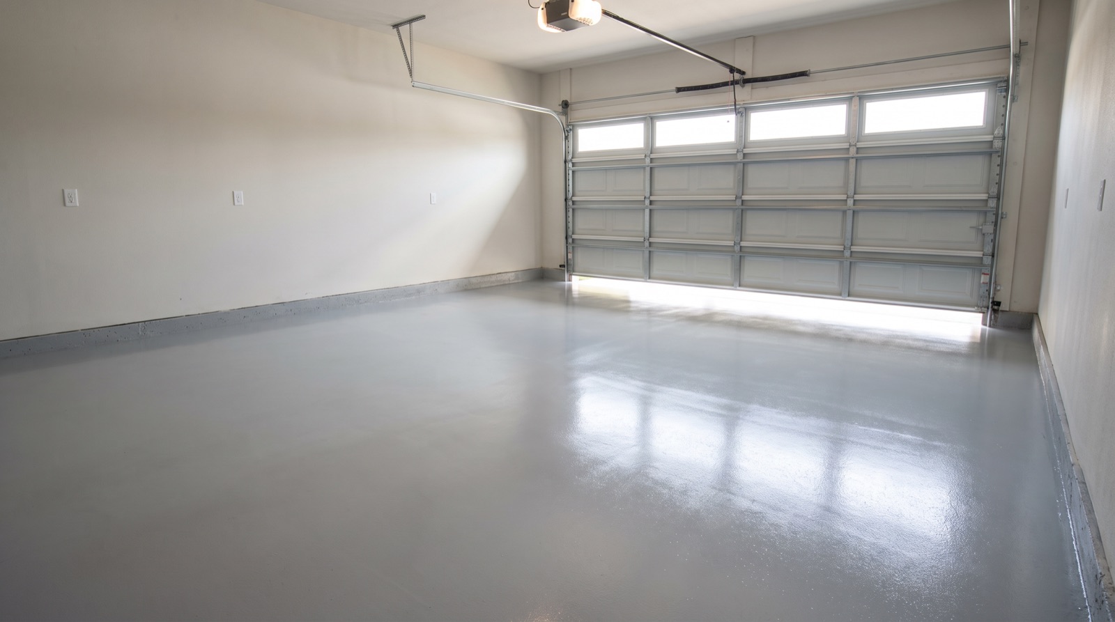 Clean, finished glossy epoxy garage floor